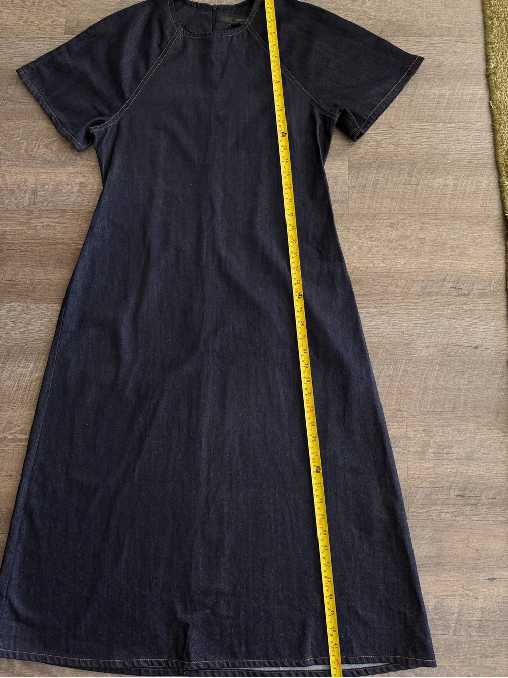 Zara ZW Collection Denim Long Dress Flutter Sleeve Dark Wash Midi Dress L - Picture 6 of 10